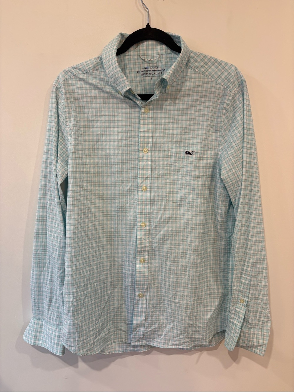 Vineyard Vines On-The-Go Light Mint Plaid Long-Sleeve Button-Down Shirt